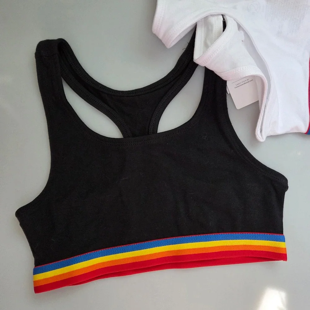Treasure‎ & Bond Girls 2-Pack Rainbow Racerback Sports Bras Black White 10/12
